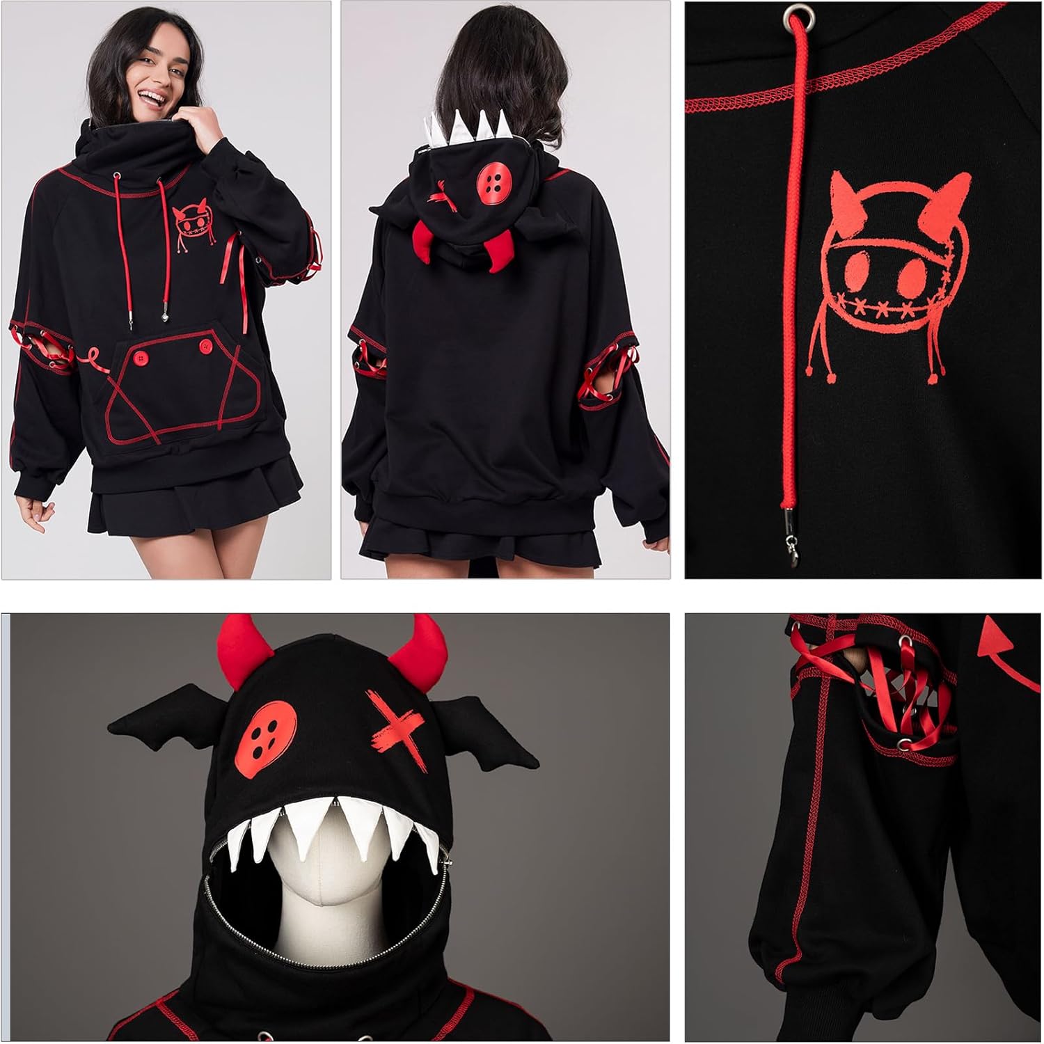 Cosfun Women's Devil Wings Hoodie Devil Horns Hoodie Pullover Sweatshirt IF0003 - Image 6