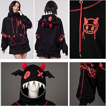 Amazon.com: Cosfun Women's Devil Wings Hoodie Devil Horns Hoodie