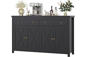 FOTOSOK: Storage Console Table with 2 Drawers, 4 Doors, Coffee Bar Cabinet