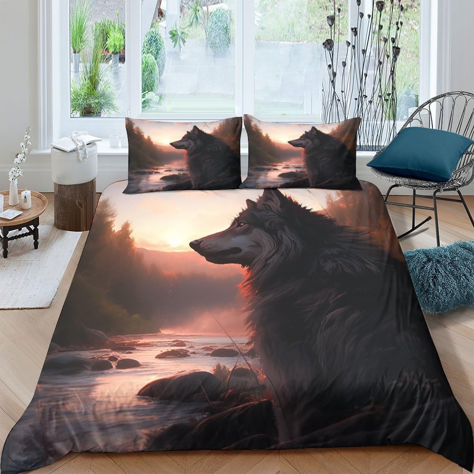Housse de couette 3D loup pour créer un décor de forêt nature