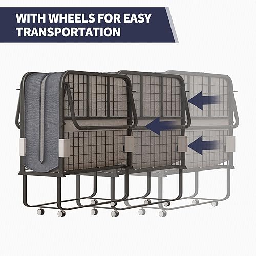 Miniatura 7 de ijuicy Cama plegable con colchón de 5 pulgadas de grosor, cama plegable de 75 x 38 pulgadas con 4 ruedas bloqueables y marco resistente resistente,