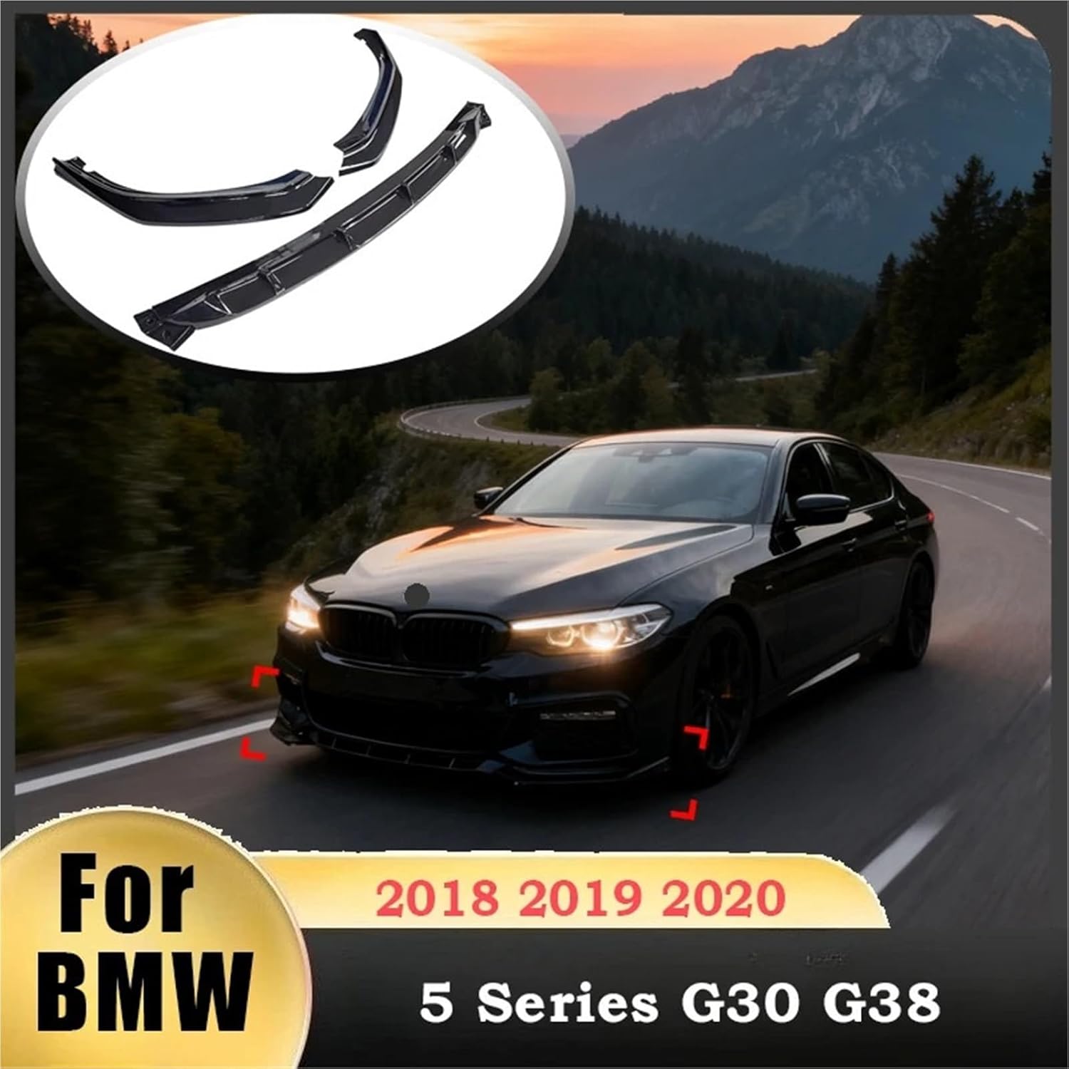 for BMW 5 Series G30 G38 2018 2019 2020 520i 530i 540i M-Sport Car Front Bumper Splitter Lip Diffuser Spoiler Guard Body Kit(Carbon Fiber Look)