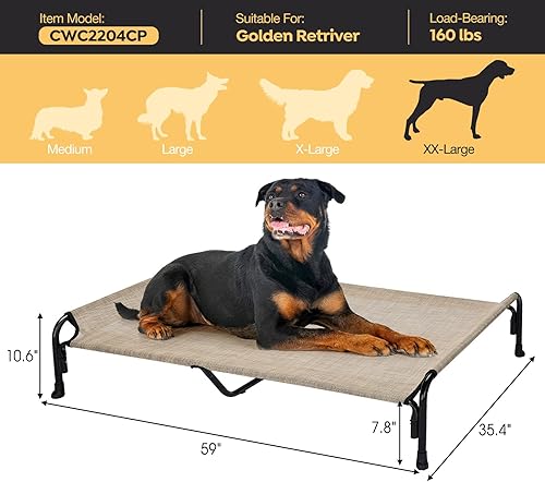 Miniatura 6 de Veehoo CWC2204 - Cama elevada para perros grandes, cama elevada para mascotas con reposacabezas inclinado para interiores y exteriores, lavable,