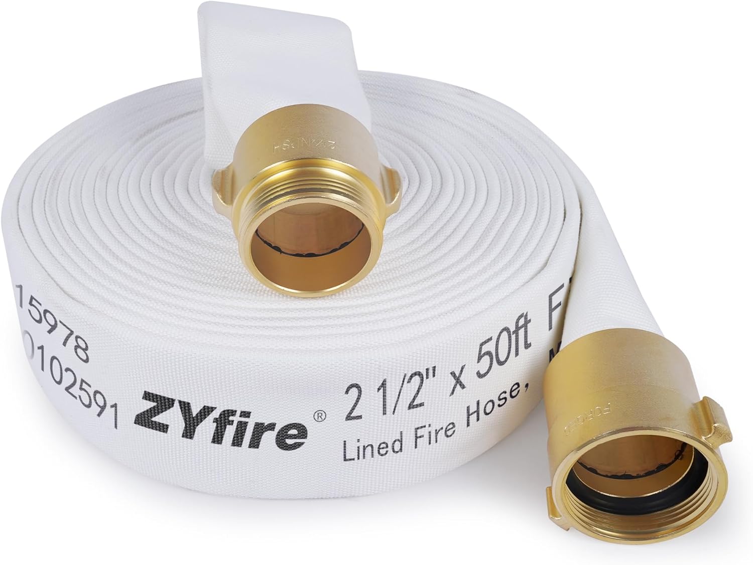 ZYfire 2-1/2" ID x 50FT Double Jacket TPU Fire Hose w/ Brass NPSH Couplings, 1200 PSI Burst, Lightweight Firefighting Hose