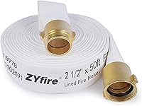 ZYfire 2-1/2" ID x 50FT Double Jacket TPU Fire Hose w/ Brass NPSH Couplings, 1200 PSI Burst, Lightweight Firefighting Hose