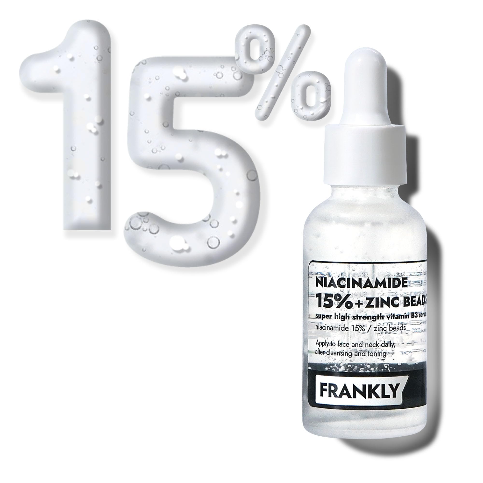 FRANKLY Niacinamide 15% + Zinc Bead Serum Jumbo | High-Dose Yet Gentle Skin Repair | Acne, Pore & Redness Control | Bead-to-Skin Delivery System for Fresh Niacinamide | Korean Skincare | 2.02 fl.oz
