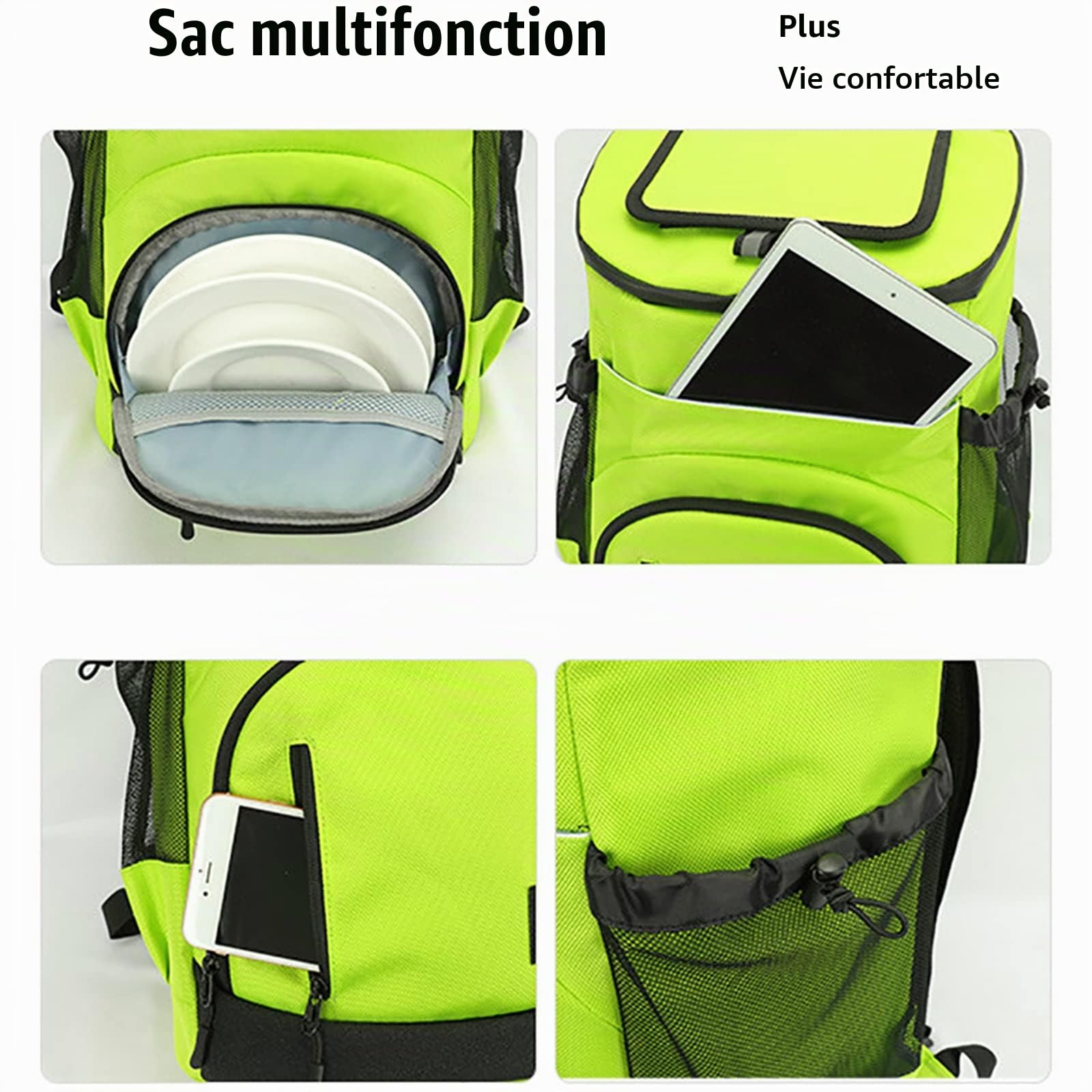 Sac Isotherme 33L Grand, Bière Froide Sac À Dos Pique-Nique avec Compartiment Réfrigérant, Panier Pique-Nique 2-4 Personnes, Réfrigérateur Mobile pour La Voiture