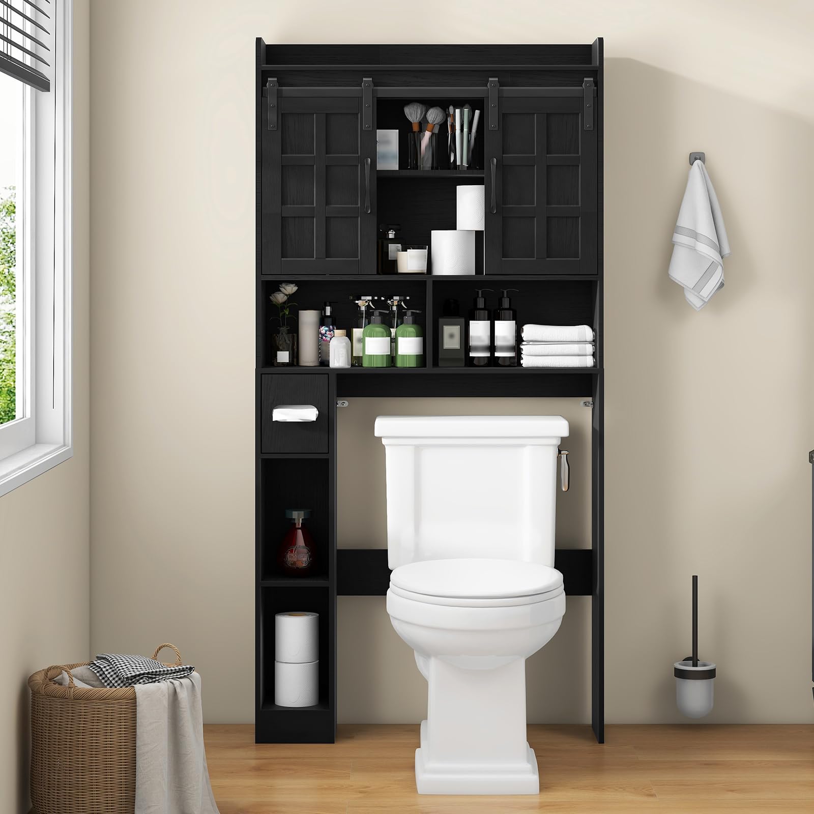 Armoire murale avec portes coulissantes pour toilettes et mini machine à