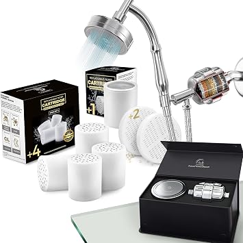 AquaHomeGroup Handheld Shower Head with Filter 20-Stage Filtration with Vitamin C, E & A Filtered Shower Head + 4x Filter Cartridge, Single Filter Cartridge & Vitamin C+E+A Cartridge Bundle
