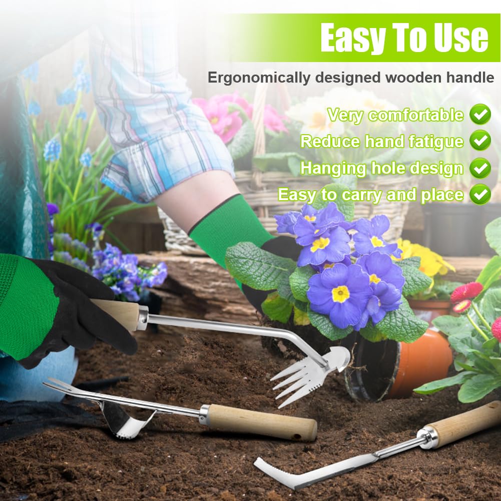 4 Stück Unkraut Entferner Gerät Edelstahl, Gartenarbeit Hand Unkrautstecher, Unkrautstecher mit Gezackter Kante, Unkrautjäter, Unkrautmesser mit Ergonomischer Griff, Entwurzelungswerkzeug