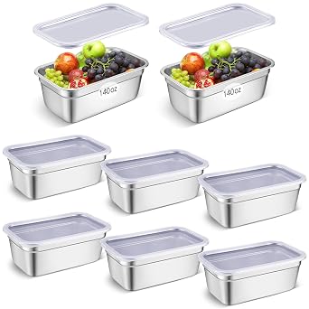 8 Pcs Stainless Steel Food Storage Containers, 4 Inch Deep