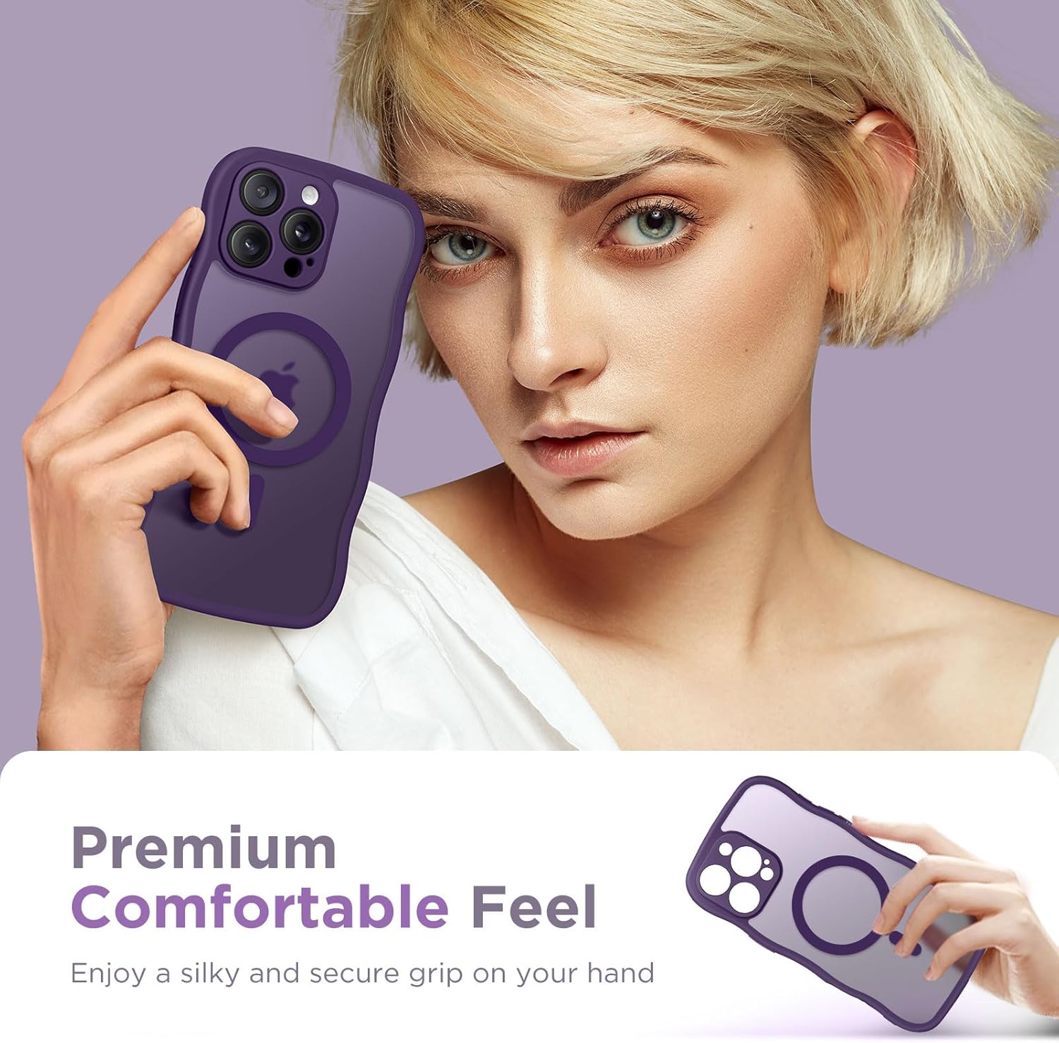 CAPRARO Cute for iPhone 14 Pro Max Case, Compatible with MagSafe, [Curly Wave Edge] [Full Camera Protection] [14 FT Drop Protection] Magnetic Phone Case for 14 Pro Max 6.7 Inch, Deep Purple - Image 8