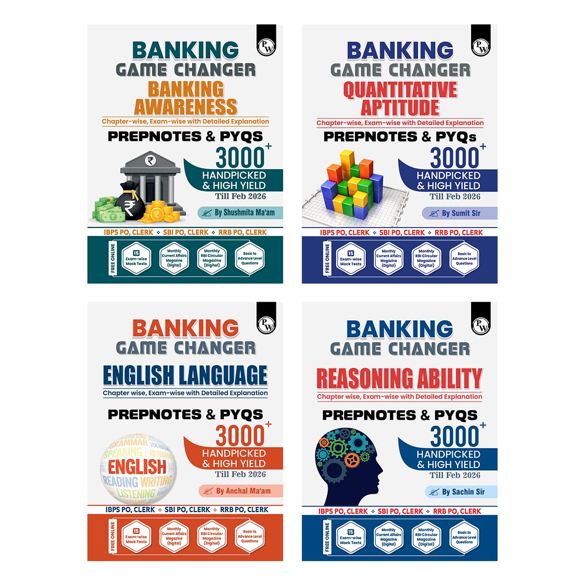 PW Banking Game Changer English Language, Banking Awareness, Reasoning Ability, Quantitative Aptitude Combo Set of 4 Books For 2026-27 Exams | Prepnotes & 12000+ PYQs