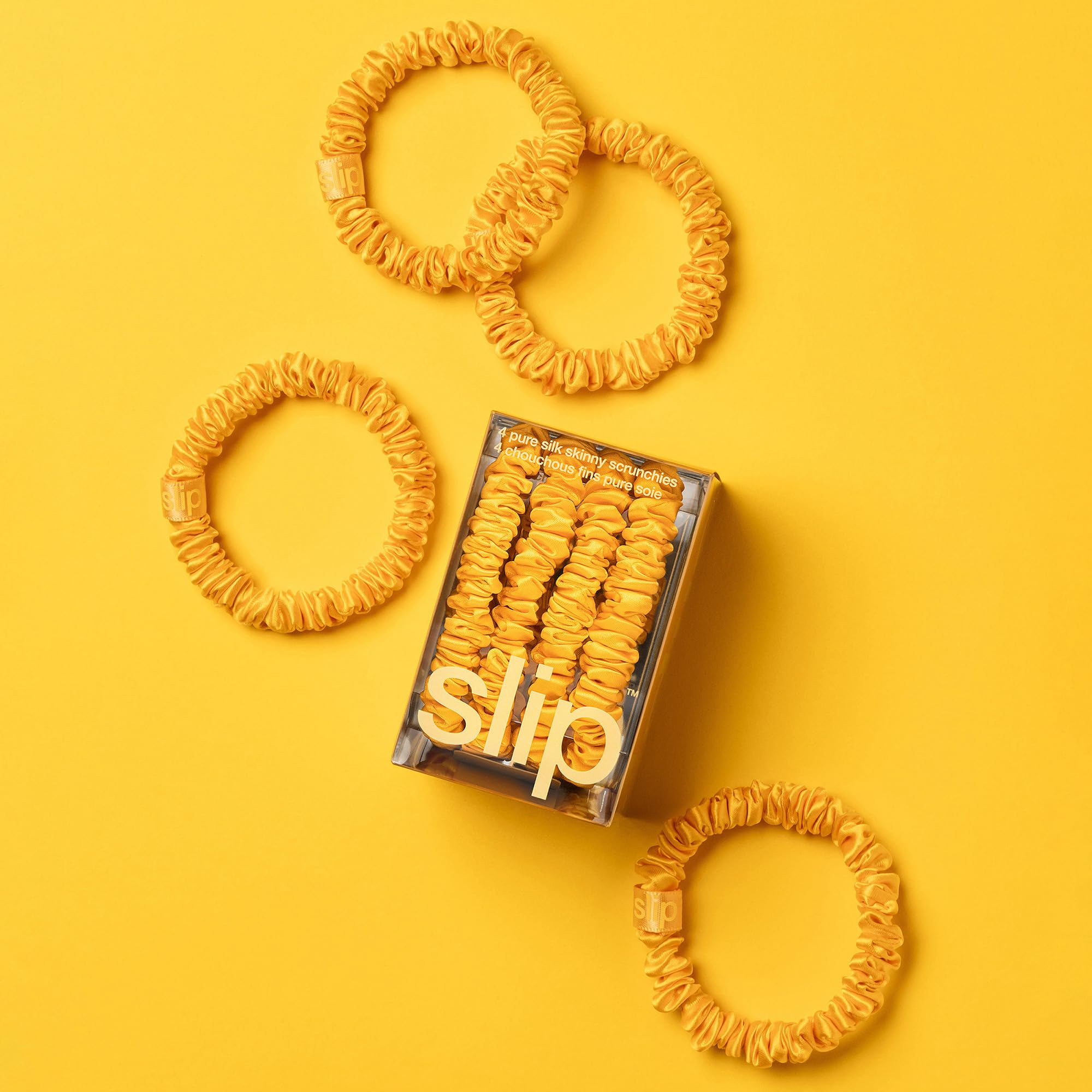 slip Skinny Golden Yellow Scrunchies, Back to School Range, Anti-Crease, Anti-Breakage Slipsilk Hair Ties - Image 3