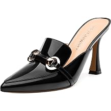 Womens Mules with Heels, Pointed Closed Toe Stiletto Heels, Slip On Fashion Solid Patent Slide Sandal for Women