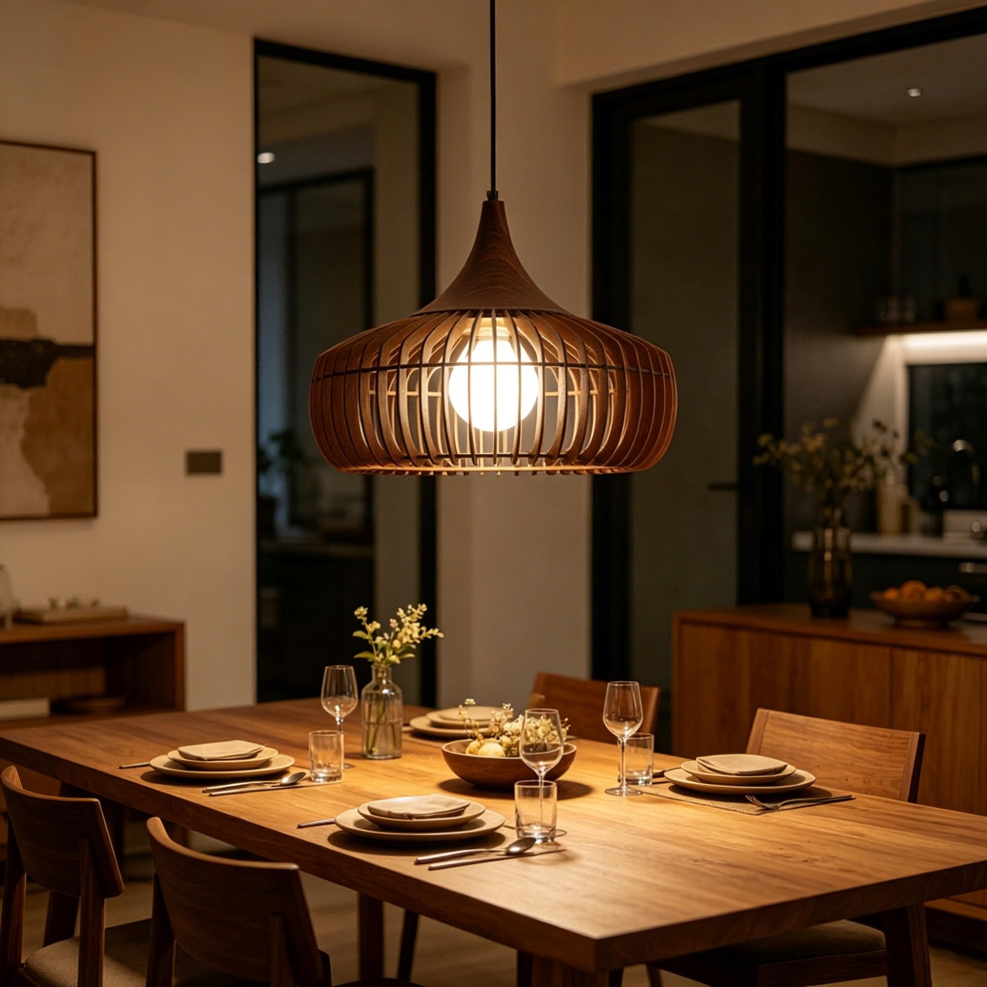 Lampa Wisząca Stylu Boho Vintage Wisząca Lampa Litego Drewna E27 Oświetlenie Stylu Japońskim Klatką Dla Ptaków Jako Abażur Do Jadalni Salonu Sypialni Domków Wakacyjnych Strefy Czytania