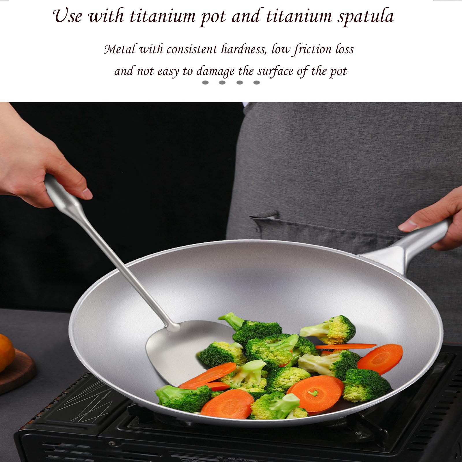 Espátula De Titanio Puro para Cocina Casera, Espátula De Cocina Individual con Mango De Madera, Cuchara Especial para Verduras De Gran Tamaño para Chef