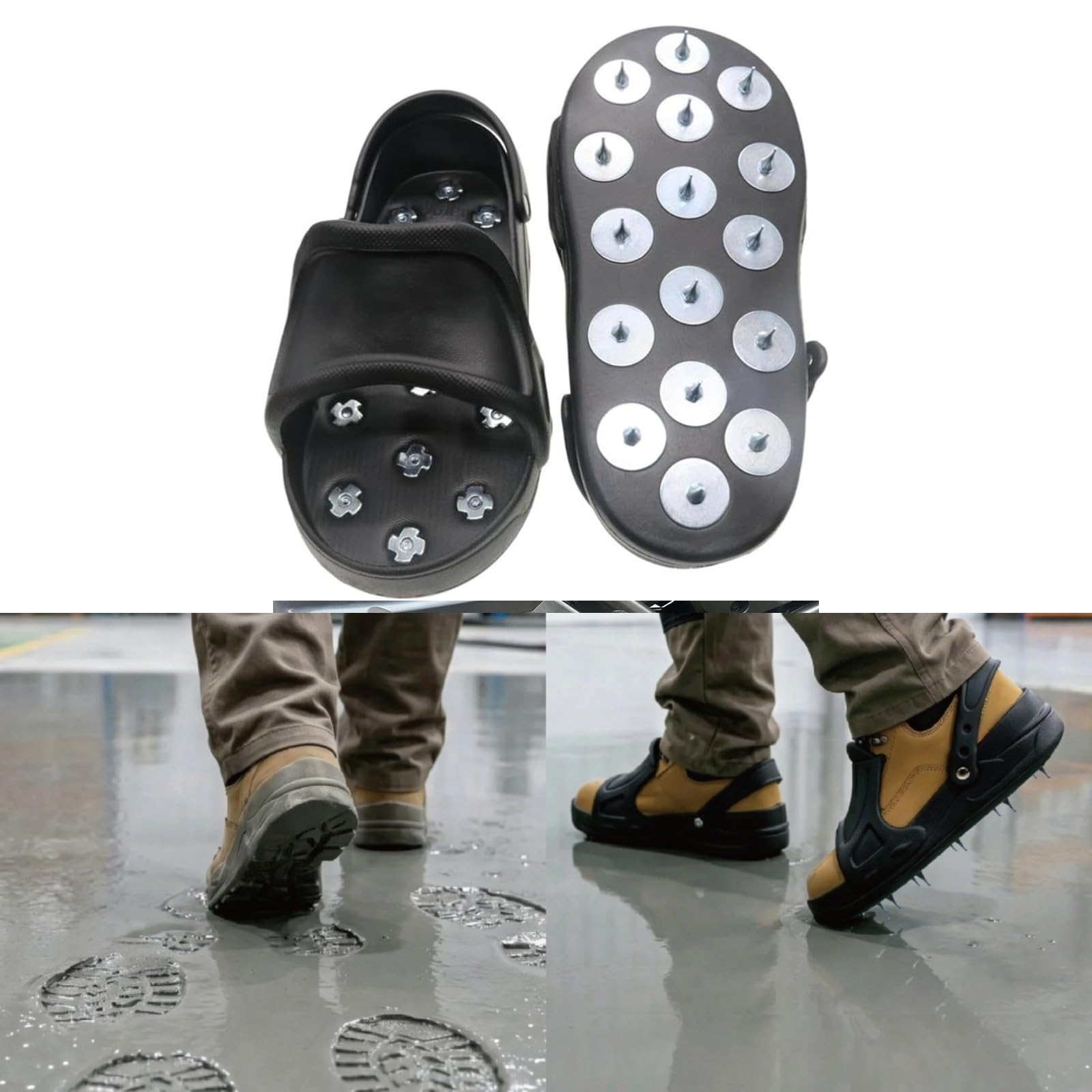 Baoblaze Calzado Funcional con Clavos Acero y Placas Redondas Metal para Evitar Resbalones en Superficies Húmedas con Abertura en la Punta y Tirante Talón Seguro