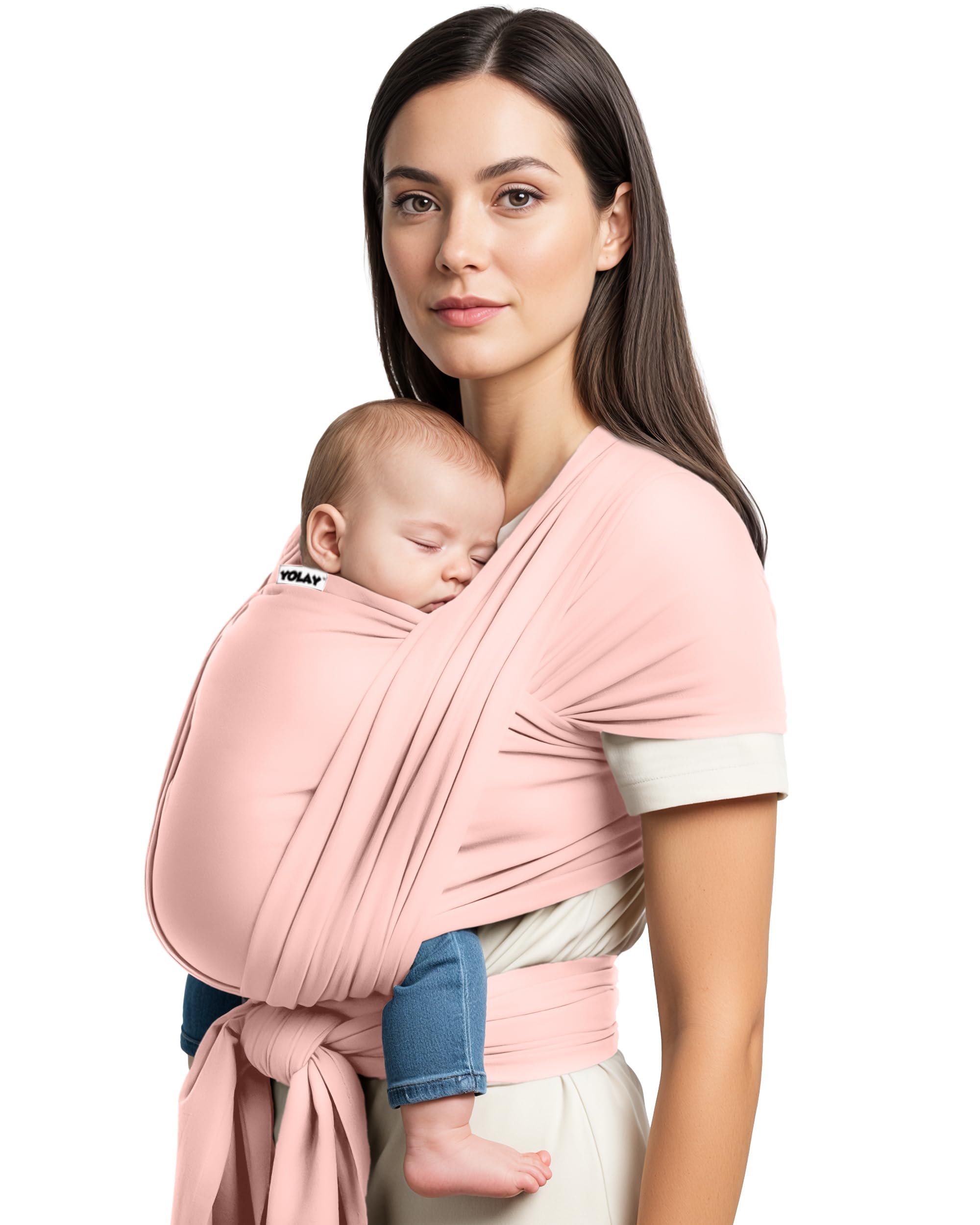 yolay baby wrap carrier easy to wear soft baby carrier sling hands free adjustable baby carrier for newborn to toddler upto 50 lbs, pink