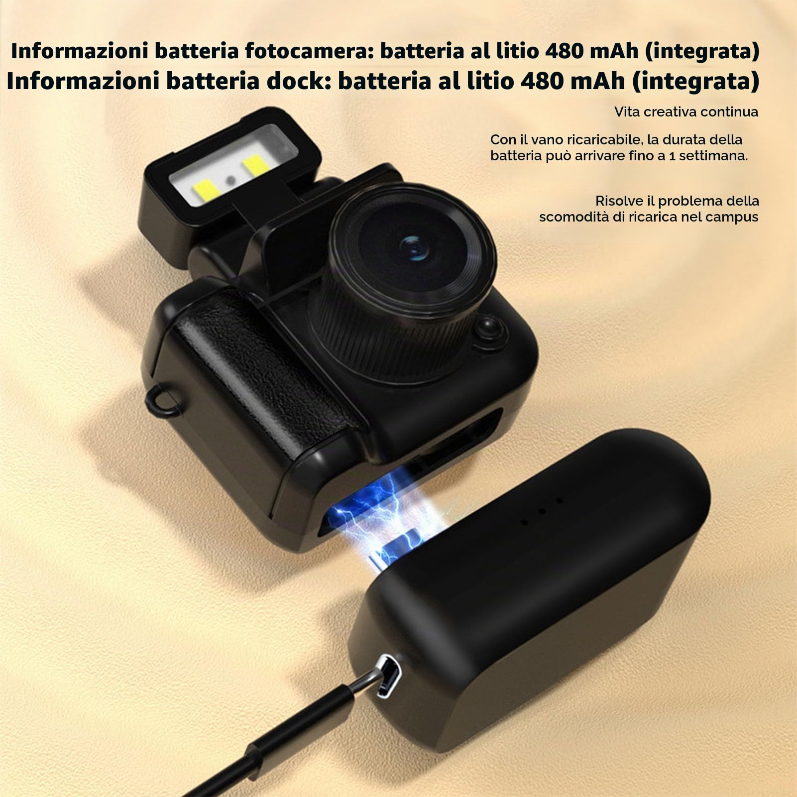 Mini Fotocamera Portachiavi 1080P con Flash LED, Batteria da 512 GB, LCD Schermo Colorato, Micro Videocamera