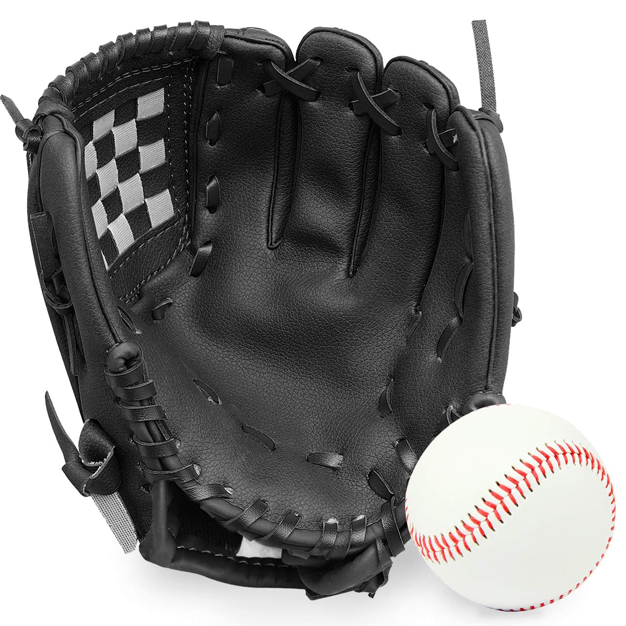 GROOFOO Baseball Glove and Ball for Kids Youth Adults Softball Teeball Training Left/Right Hand Glove with Soft Ball Set Brown/Black/Pink