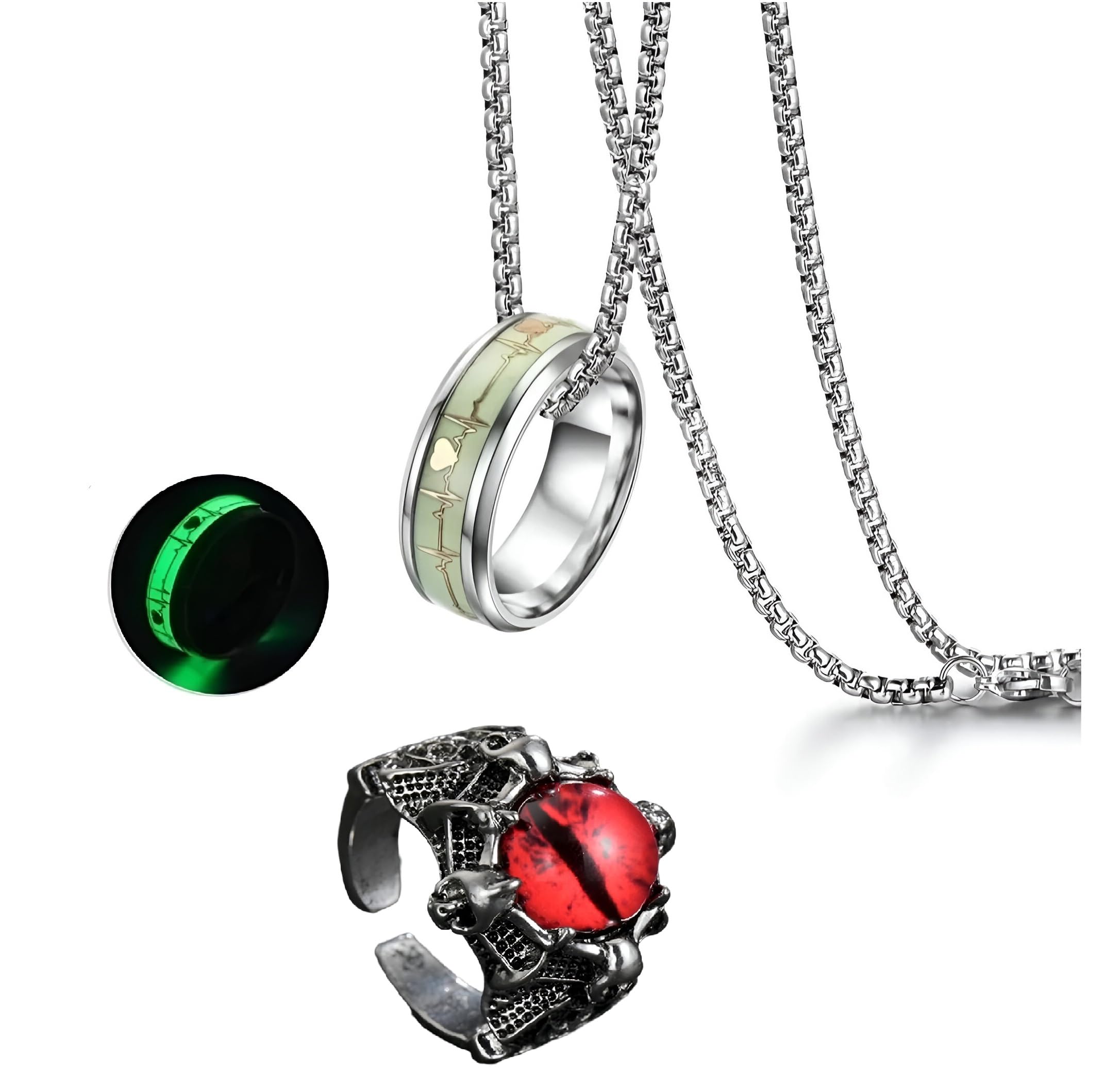 r art Artificial Jewellery Neck Chain For Men Radium Ring (Glow in the Dark) With Adjustable Red Dragon Eye Ring, Pendant Necklace For Men & Boys Anniversary Gift For Husband & Friend-picture-14