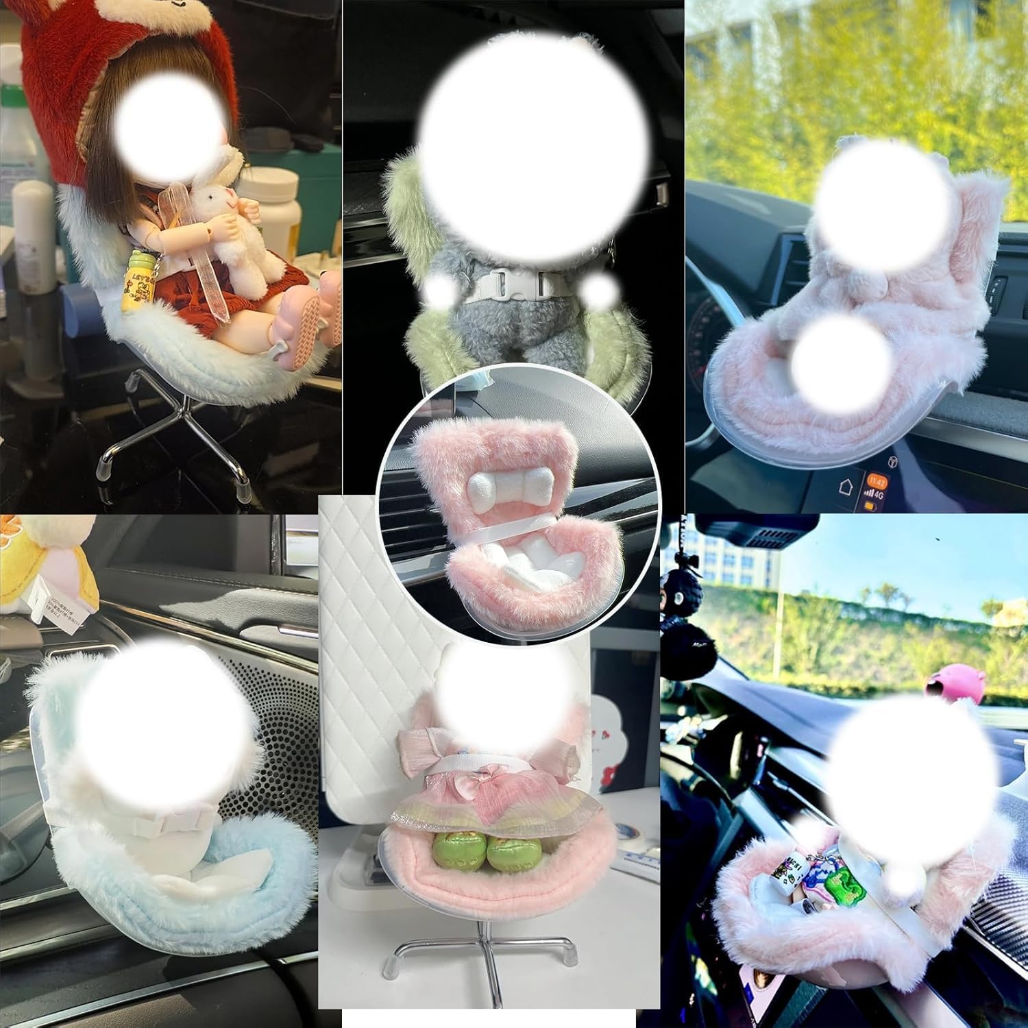 Siège Auto Pour Poupées 10 à 17 Cm, Siège D'Aération En Fourrure Douce Avec Clip De Ventilation Et Boîte à Parfum Accessoires Décoration Pour Les Amateurs De Jouets (Blanc