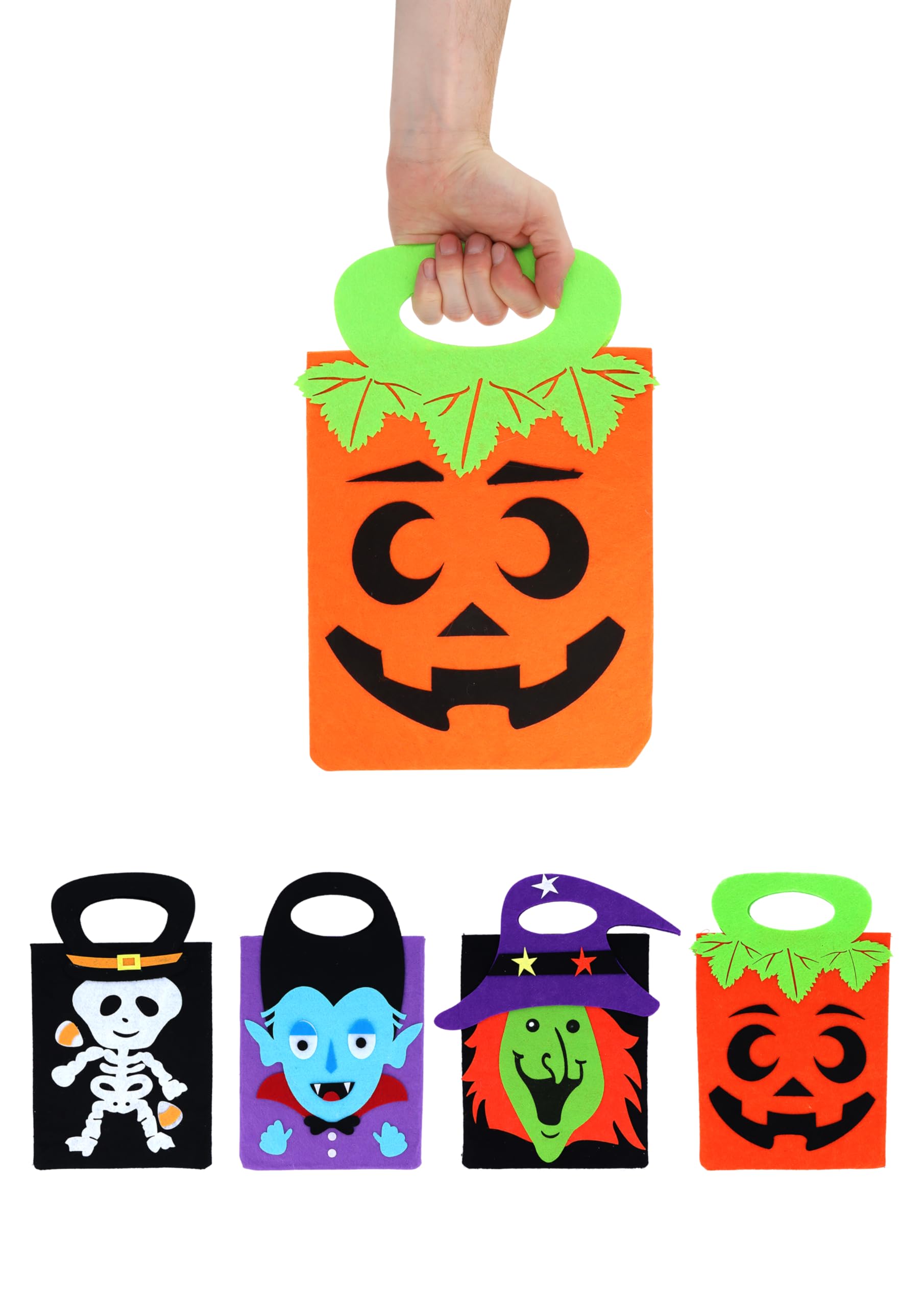 HENBRANDT 1x Halloween Felt Goodie Bag - 4 Assorted Designs Multipurpose Candy Holder Halloween Party Supplies Spooky Party Favours Goodies Sweets and Treats Packaging Boys and Girls