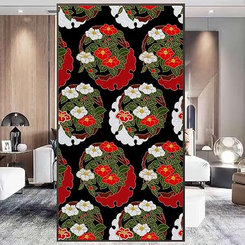 Miniatura 4 de Película de privacidad para ventana, diseño de flores, para ventana, para baño, anticolisión, estilo tradicional, fondo de flores, 35.4 pulgadas de