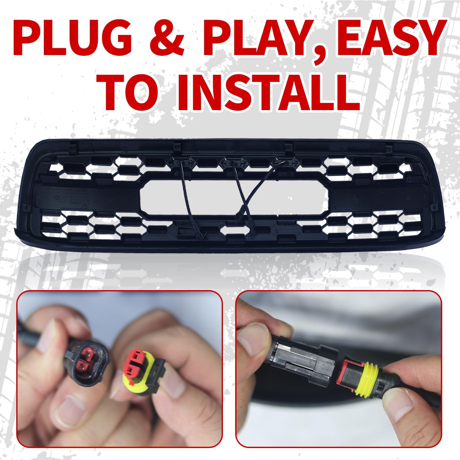 Front Grill Compatible with 2000 2001 2002 Tundra, Front TRD Style Grille Replacement with 3 Amber LED Lights Accessories, Matte Black