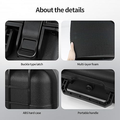 Miniatura 3 de Estuche rígido de transporte con línea de cubo de espuma para joyas, accesorios de cámara, reloj de pulsera, electrónica y equipo, negro, mediano,