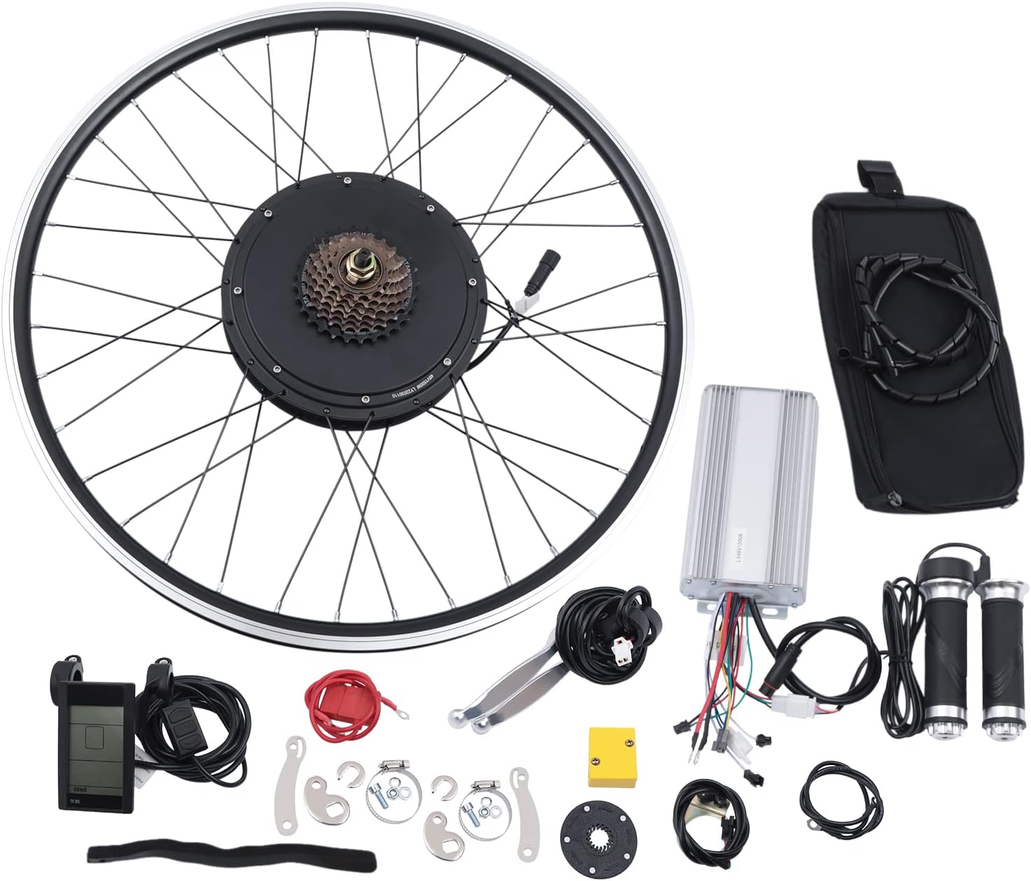 700C 48V 1500W Electric Bike Conversion Kit Rear Wheel Electric Bicycle Motor Kit with LCD Display, E-Bike Rear Wheel Hub Motor Conversion Kit for Electric Bike with 700 * 32-42c/28 * 1 3/8inch Tire