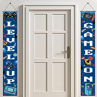 Game Zone - Pixel Video Game Party Door Banner,Level Up Game On Party Decorations, Time to Level Up, Game Controller Themed Door Banner,Retro Video Game Porch Sign, Unlocked Birthday Porch Banner for Boys and Girls, Video Game Background Photo Booth Banner,Gamer Backdrop Photography Props Favors