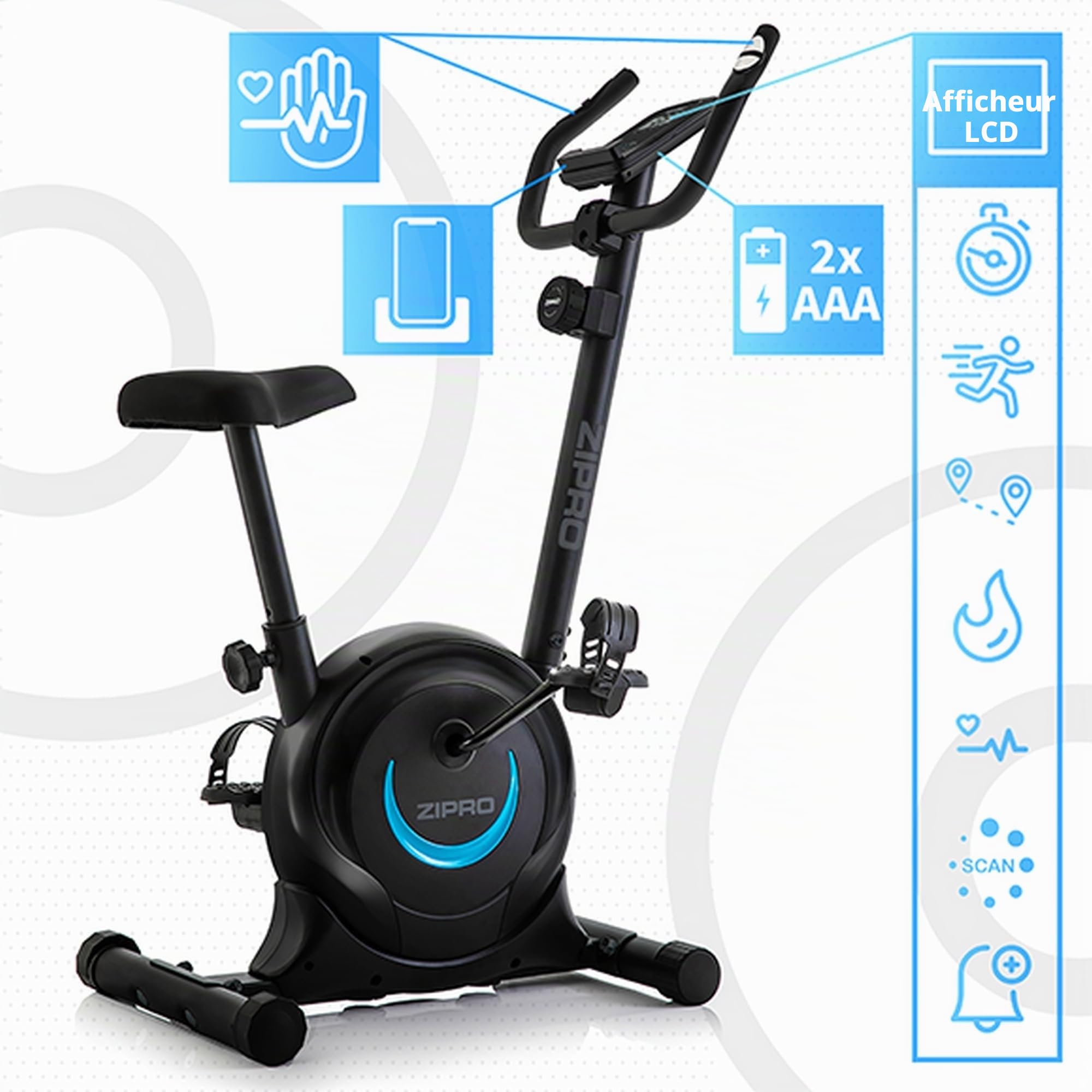 ZIPRO Vélo d'Appartement Adulte Résistance Magnétique 8 Niveaux Écran LCD