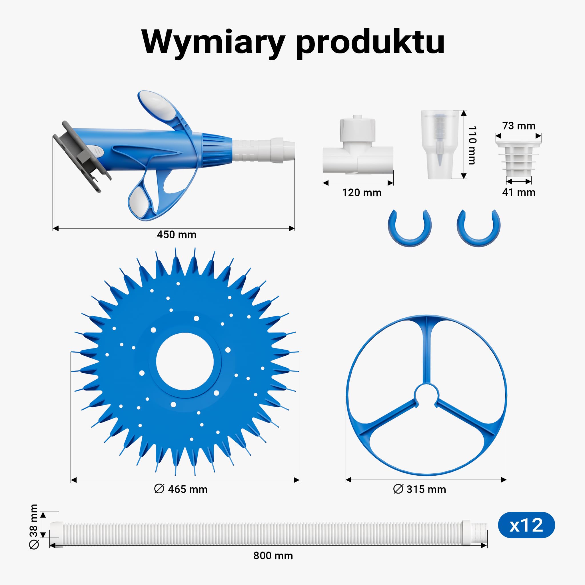 Wiltec Automatyczny odkurzacz basenowy, wydajny robot basenowy, idealny do różnych typów basenów, z zestawem 12 węży, kompatybilny z filtracją