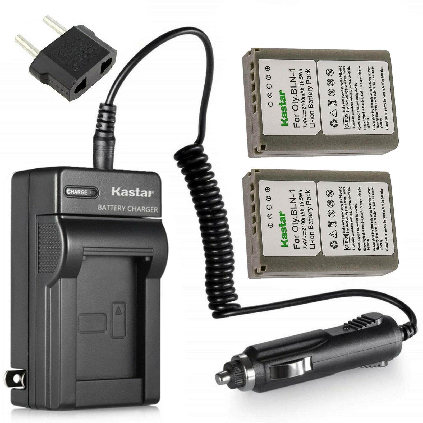 Kastar 2-Pack Battery and AC Charger with Car Adapter Compatible with Olympus BLN-1 BLN1 Battery, Olympus BCN-1 BCN1 Charger, Olympus M-D E-M1, OM-D E-M5, OM-D E-M5 Mark II, Pen E-P5, Pen-F Cameras