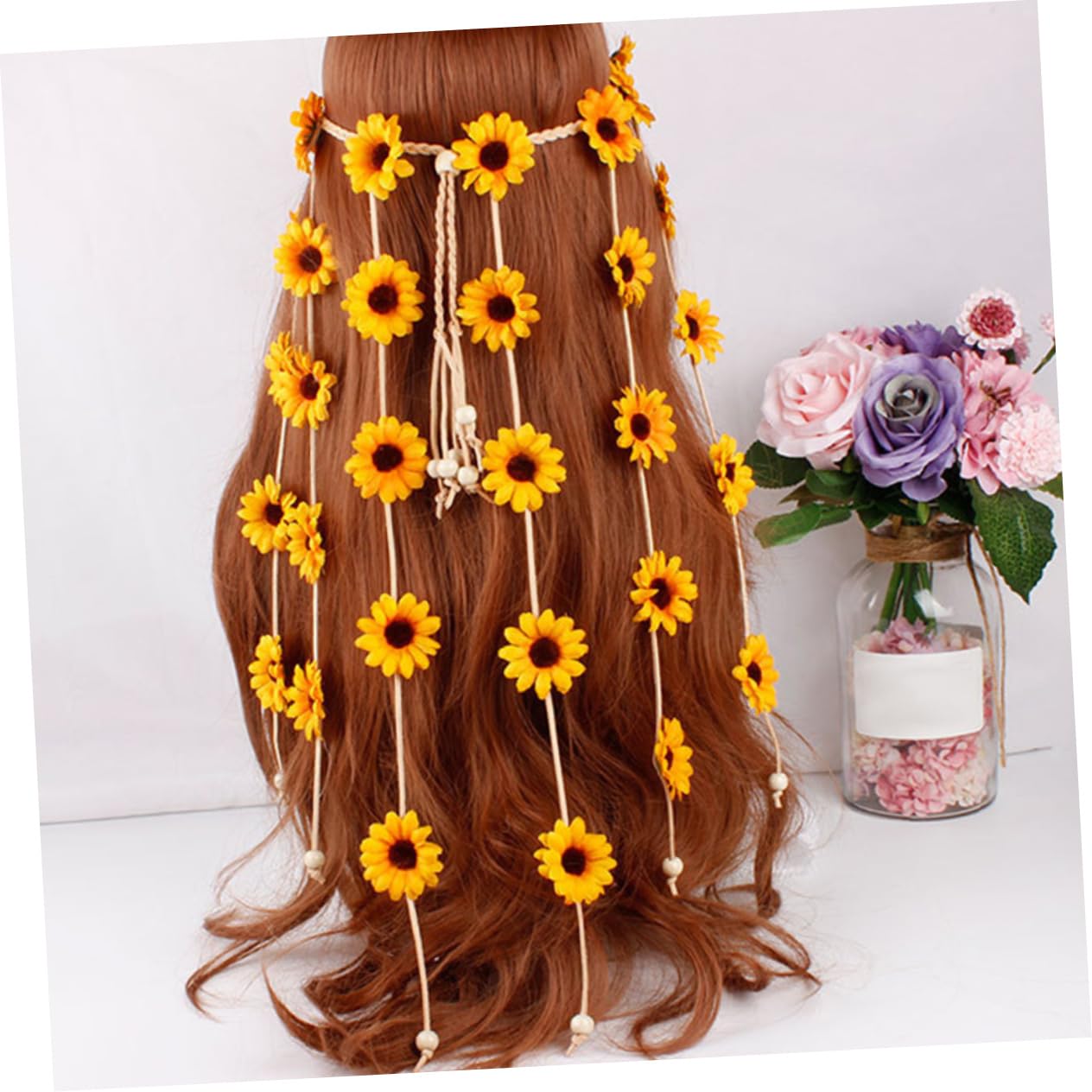 Bandeau Tournesol Jaune en Tissu, Serrage-tête Ajustable pour Femmes