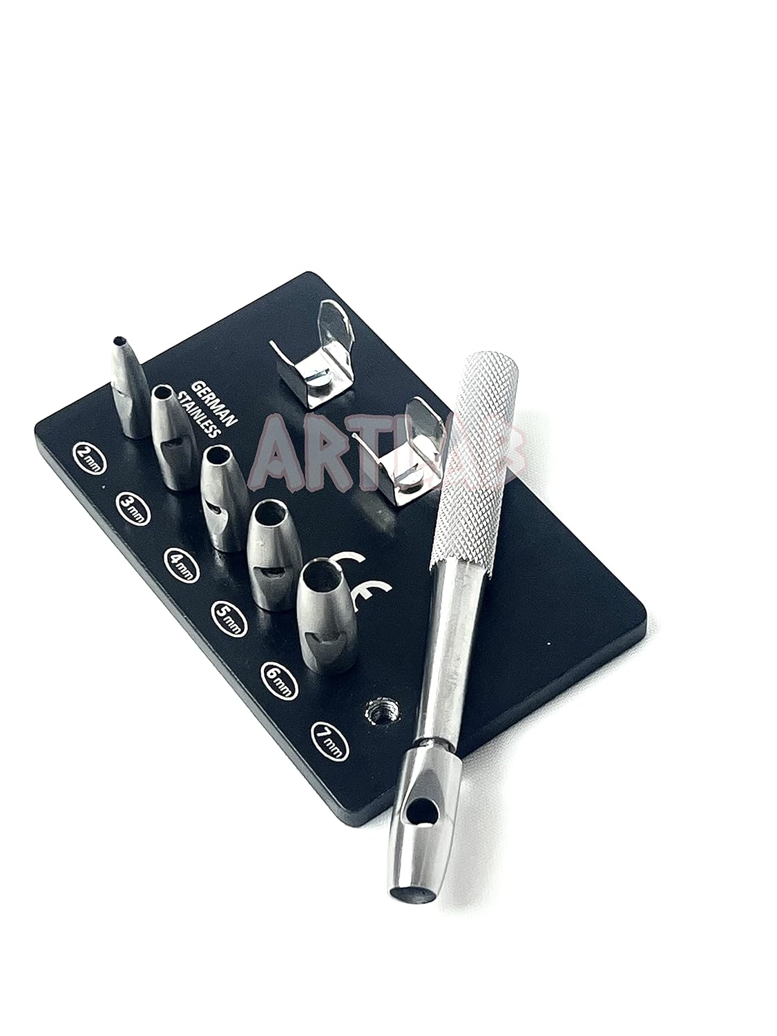 ArtLab -Set of 6 Keyes Dermal Punch Set 4", Screw-in Keyes Knives 2,3,4,5,6 & 7mm Mounted-Keyes Dermal Punches