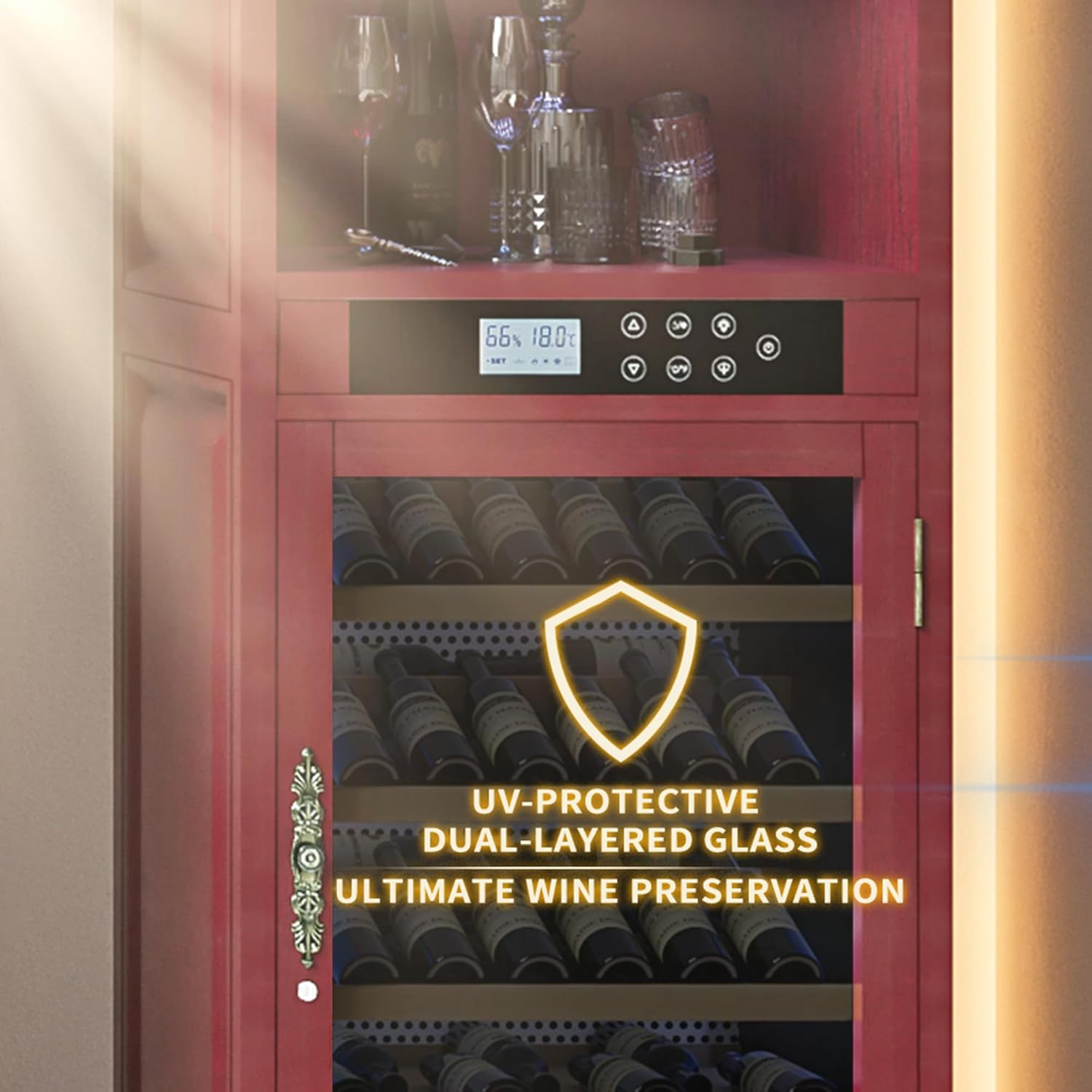 56 Bottles Wine Cabinet, 7.5 cu.ft. Freestanding/Built-in Wine Cabinets, LED Touch Screen, Intelligent Temperature-Controlled Wine Cooler, Multi-Tiered Cabinet 6 Removable Shelves, Cherry