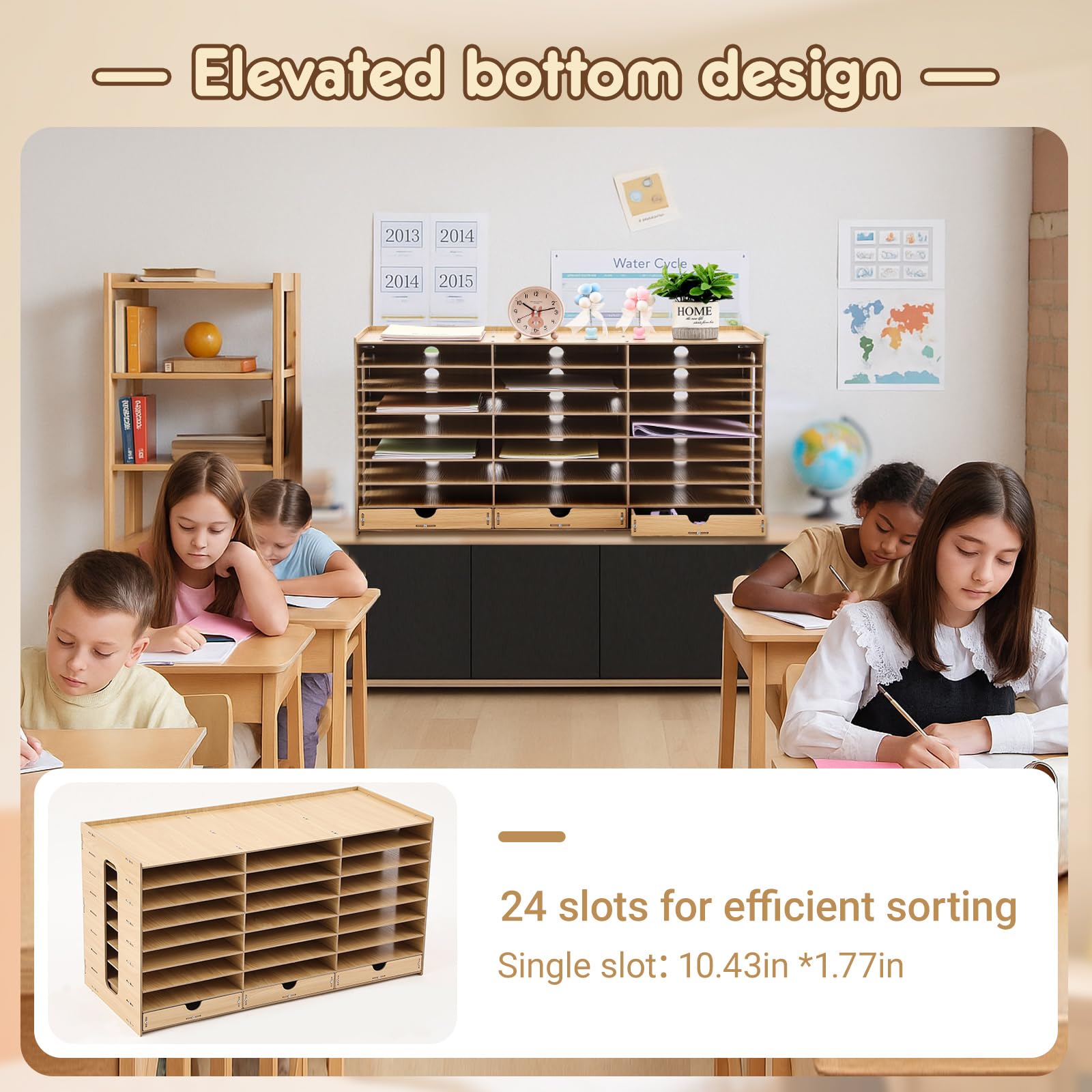 Colingmill Buzones de madera para el aula para profesores, estudiantes, para aula, literatura, organizador de papel, compartimentos con cajones, configuración fácil y resistente para el hogar, oficina