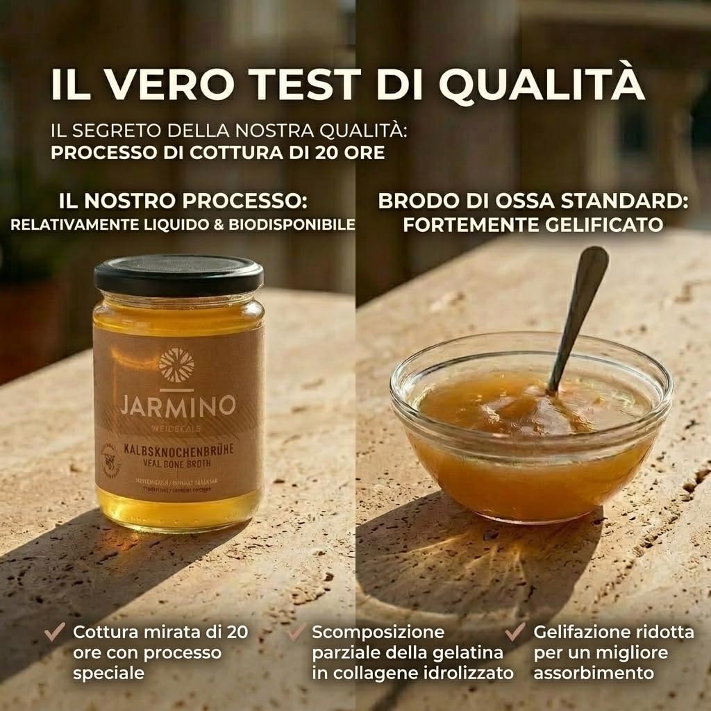 JARMINO brodo biologico di ossa di vitello (6x 350ml) | collagene naturale e acido ialuronico | organico e puro | Bevanda salutare o come base per zuppe e salse