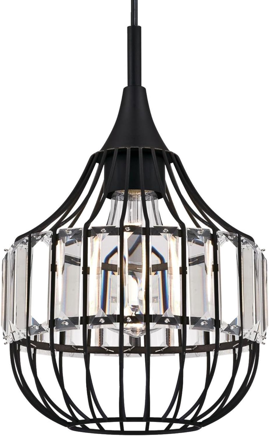 Suреr Chеар 🛒 Westinghouse Lighting 6363100 One-Light Mini, Matte Black Finish with Crystal Prism Cage Shade Indoor Pendant