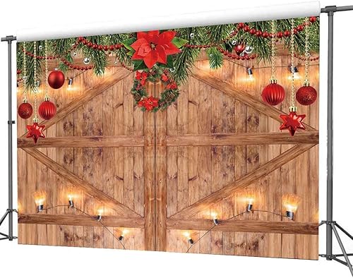 Miniatura 4 de CYLYH Telón de fondo de Navidad de 8 x 6 pies, fondo de fiesta de Año Nuevo, telón de fondo de puerta de granero, fiesta familiar, decoración de