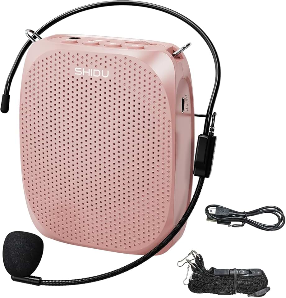 SHIDU Professores de amplificador de voz, alto-falante megafone, sistema de PA portátil com fone de ouvido de microfone (trabalho de 12 horas) suporta áudio em formato MP3 para guias turísticos