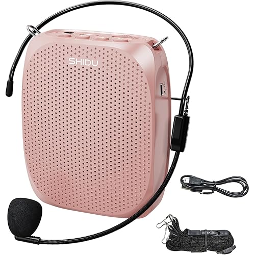 SHIDU Voice Amplifier Teachers,Megaphone Speaker Portable PA System with Microphone Headset(Work of 12hours) Supports MP3 Format Audio for Tour Guides Coaches Yoga Fitness Instructors