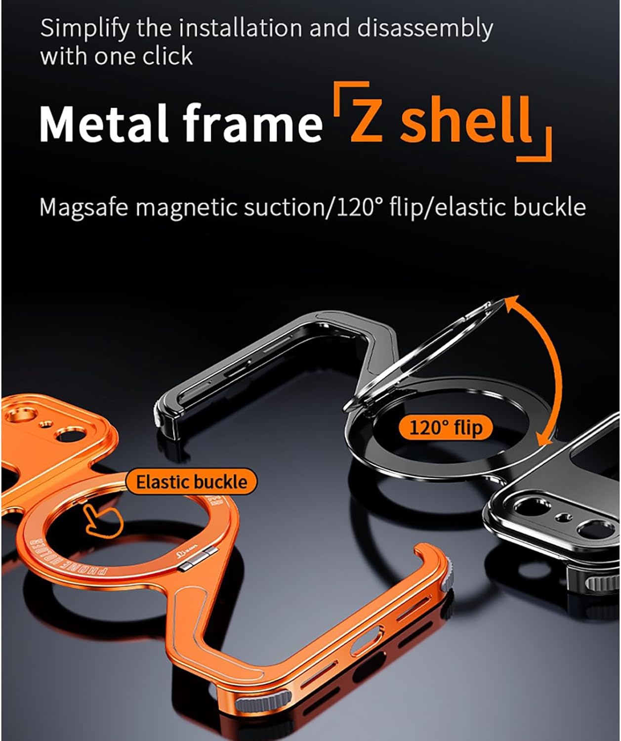 for iPhone 17/16/15/14/13promax Mobile Phone Case Creative Skeleton Z-Shaped Anti-Fall Heat Dissipation Metal Frameless Magnetic Bracket (Silver,iPhone 16 Pro Max) - Image 3