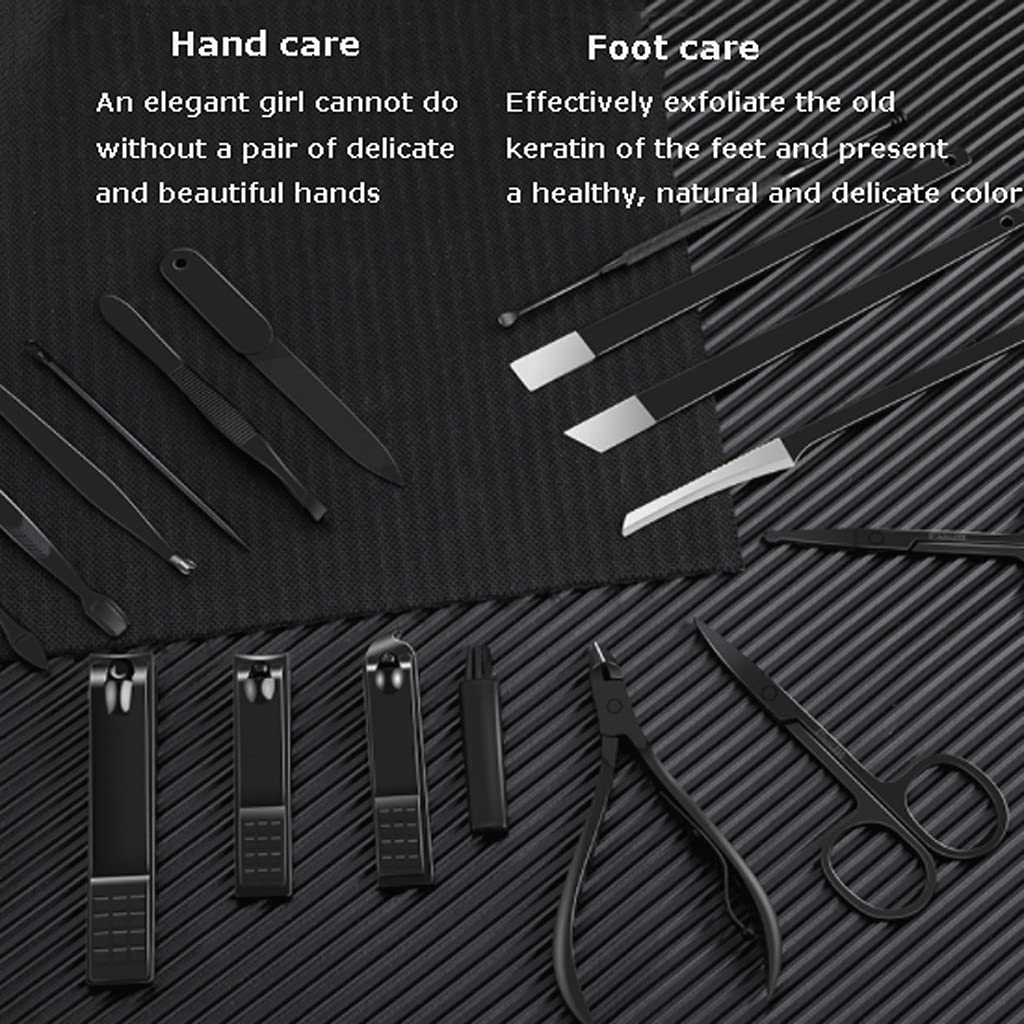 Set professionale per manicure 17 in 1 kit professionale per pedicure, forbici per unghie, kit da toelettatura con custodia da viaggio in pelle nera per adulti o bambini sicuri (colore nero)