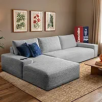 Sofá Evo 2,70m Molas Ensacadas com Chaise Lounge Esquerda Velourê Cinza Claro Cama inBox
