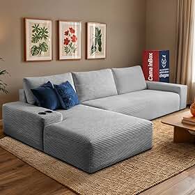 Sofá Evo 2,70m Molas Ensacadas com Chaise Lounge Esquerda Velourê Cinza Claro Cama inBox