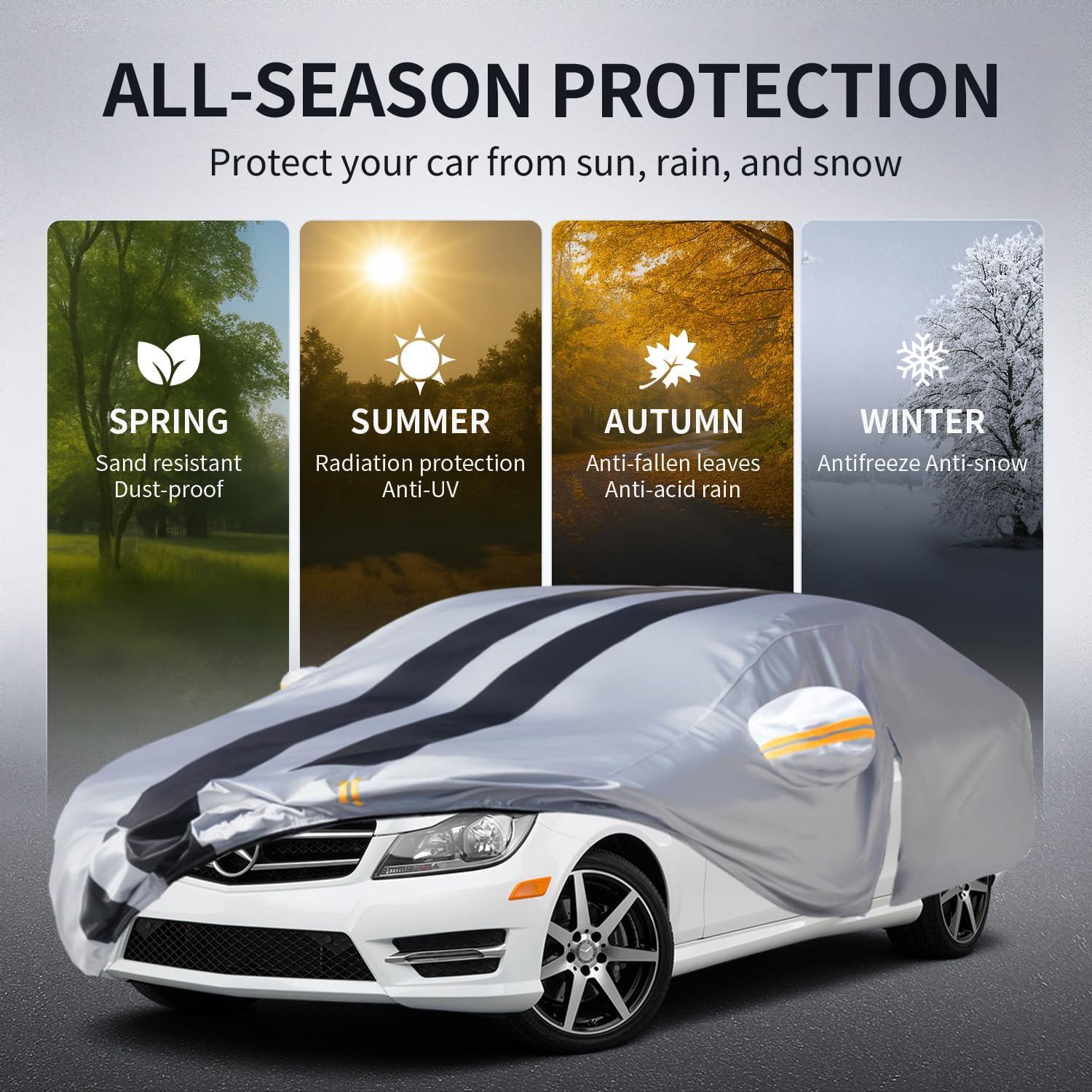 Multi-Layer Car Cover Custom Fit for Mercedes Benz E-class E300 E350 E450/E43 E53 E63 AMG(1999-2026), 100% Waterproof, Gift with Towel, Heavy Duty Car Covers for Rain Sun UV Protector With Door Zipper